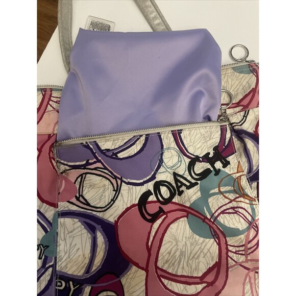 HAPPY COACH 17929 Poppy Multi Heart PINK PURPLE Glam 18x12 Tote Bag RARE - Picture 10 of 14